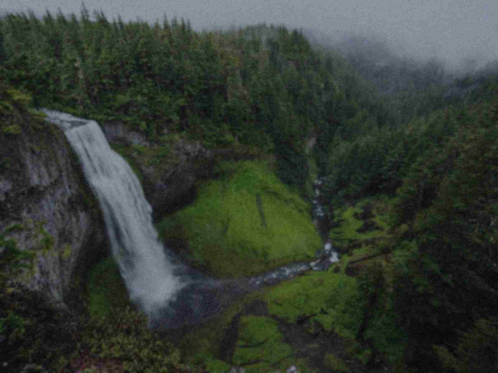 Foss & skog – før forbedring: mørkt, uskarpt og støyete